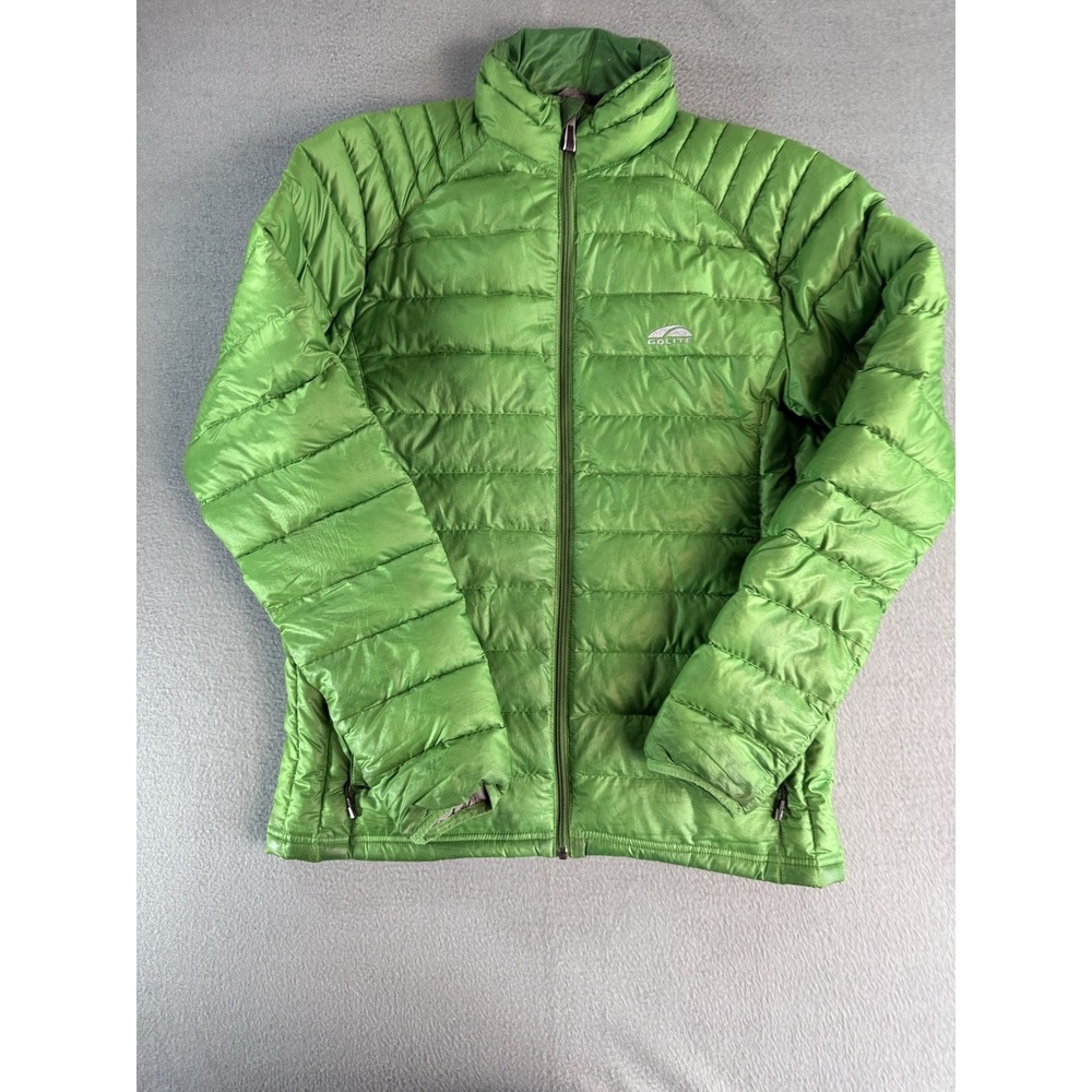 GoLite Jacket Mens M Green 800 Fill Down Puffer Full Zip Lightweight Outdoor